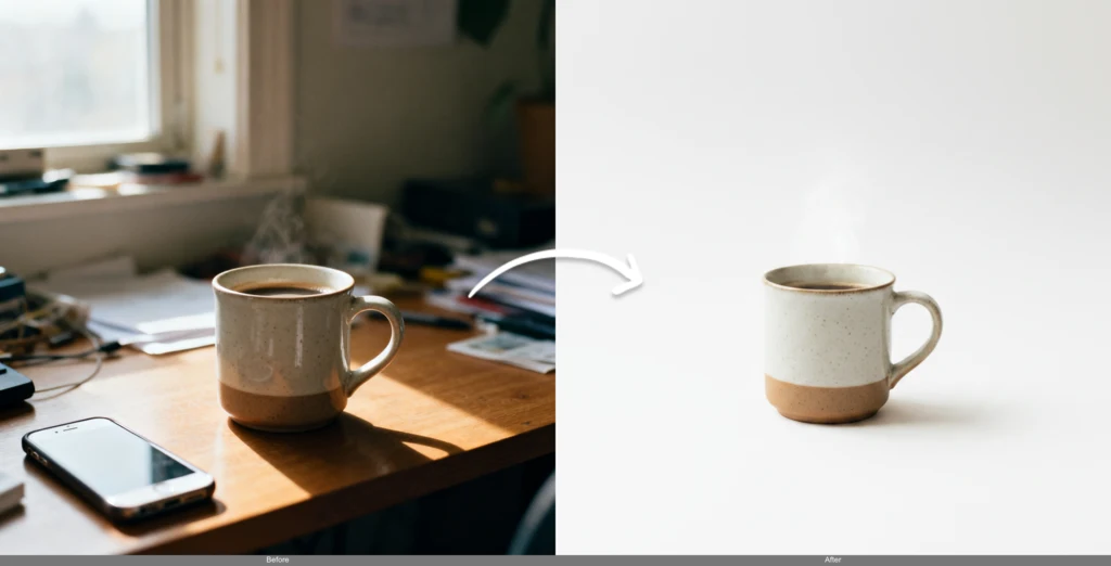 Clean Product Photos for Your Store — AI image editing before and after example
