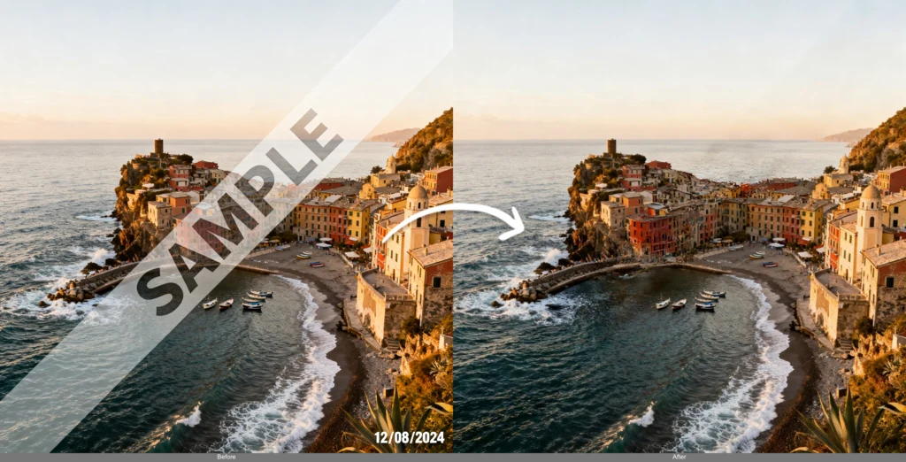 Remove Text, Logos & Watermarks — AI image editing before and after example