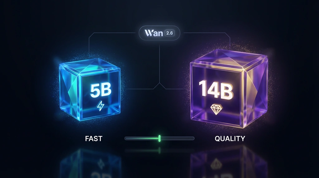 Wan 2.6 dual model options 5B and 14B parameters